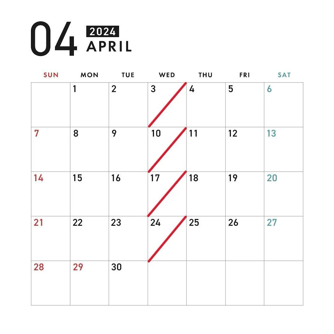 ４月の営業日予定